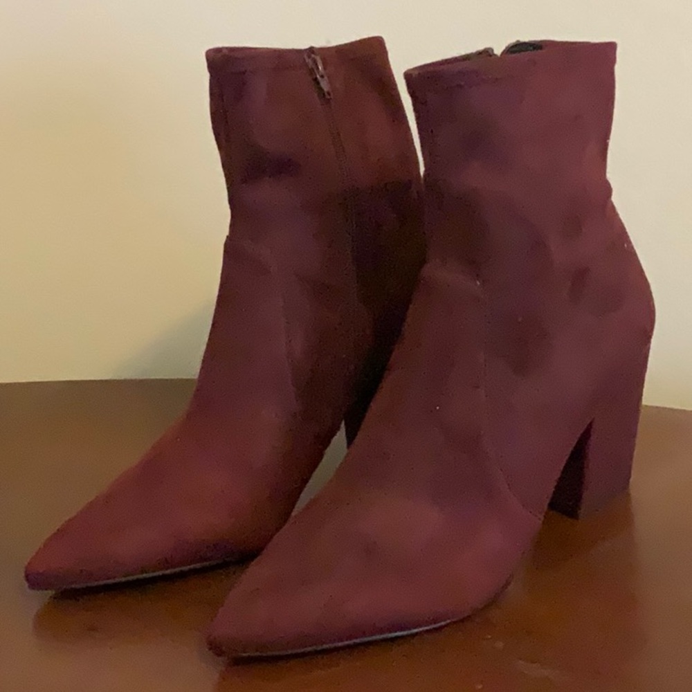 Burgundy Suede Ankle Boots